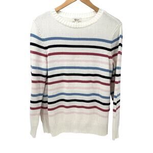Style & Co Sweater Womens Large White Pink Striped Knit Pullover Long Sleeves